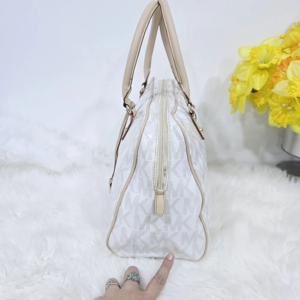 Michael Kors Beige and White Satchel Bag
